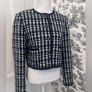 And Taylor women’s Classic Navy & White Tweed Boxy Jacket size 6